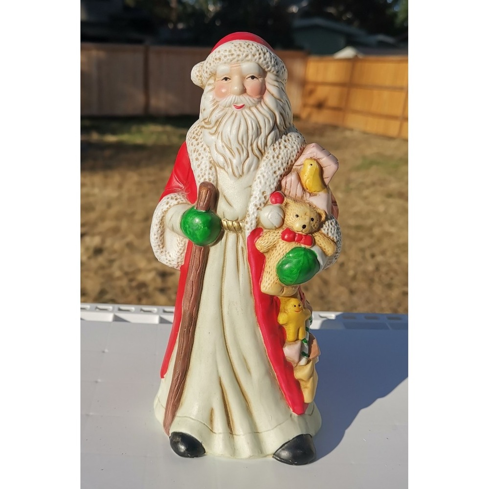 Vintage Santa Claus With Bag Figurine Ceramic Christmas, H 9".